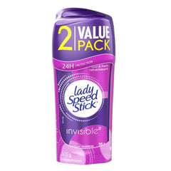 Lady Speed Stick Invisible Solid Antiperspirant Deodorant, Cool & Fresh, 2 x 70g (Twin Pack) – 24-Hour Protection Against Sweat & Odor, Clear Formula for No Residue, Daily Use Natural Deodorant
