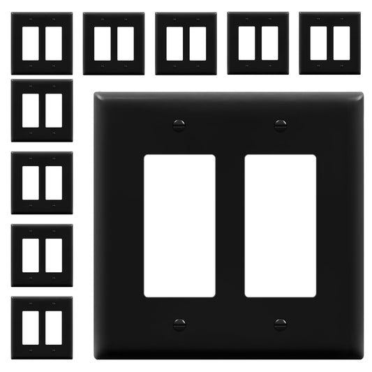 ENERLITES Decorator Light Switch or Receptacle Outlet Wall Plate, Gloss Finish, Midway Size 2-Gang 4.88" x 4.92", Unbreakable Polycarbonate Thermoplastic, UL Listed, 8832M-BK-10PCS, Black (10 Pack)