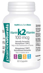 Prairie Naturals Vitamin K2 Mk-7 100mcg helps in the maintenance of bones - 60 Vegan capsules