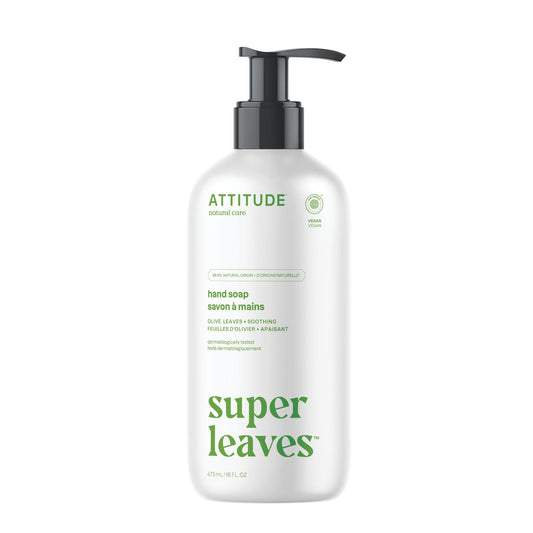 ATTITUDE Liquid Hand Soap, Made in Canada, EWG Verified, Plant and Mineral-Based, Vegan Personal Care Products, Olive Leaves, 473 mL