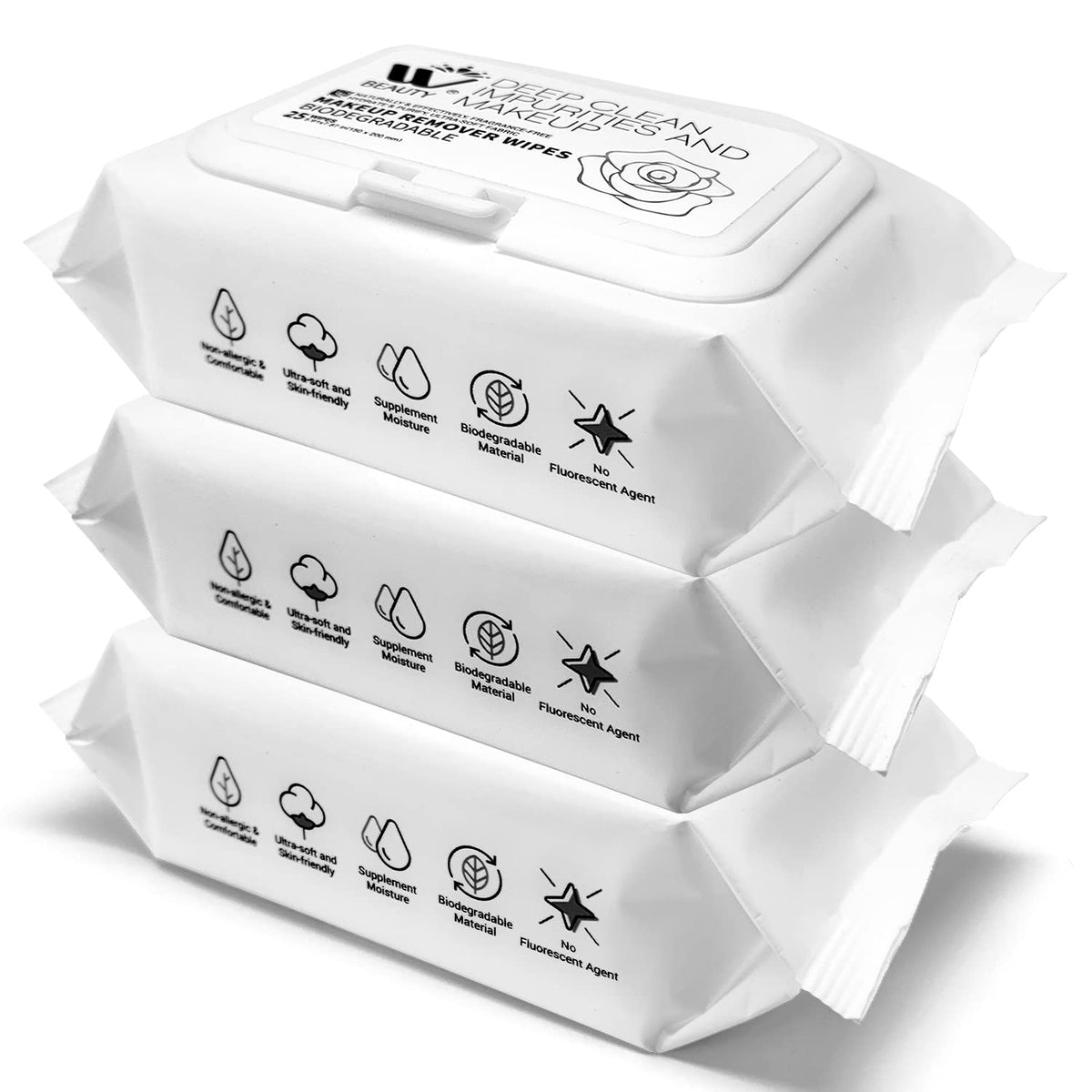 WBM Care Flushable Wipes for Women, 3-Pack, Deep Clean, Makeup Remover, Hydrate & Purify Skin, Fragrance-Free, Face Wipes, 25 Sheets, Gentle, Sensitive Skin, Travel