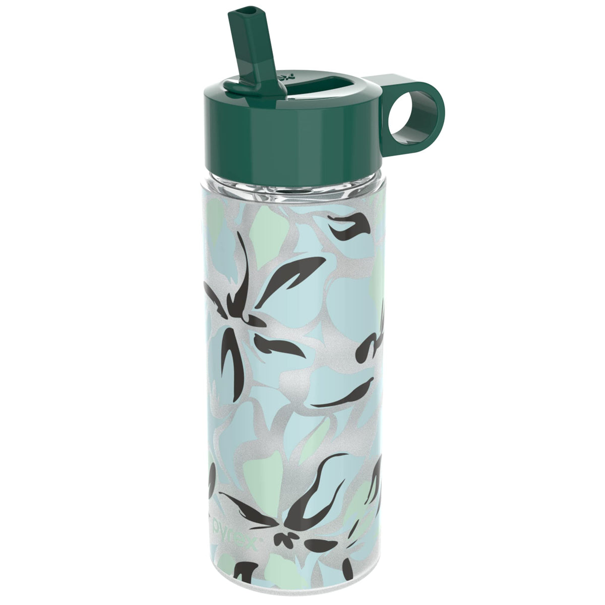 Pyrex 24-Oz Color Changing Glass Water Bottle with Flip-Top Lid, Leakproof and Textured, Reusable, Eco-Friendly, BPA-Free Silicone Coating, Lily Floral