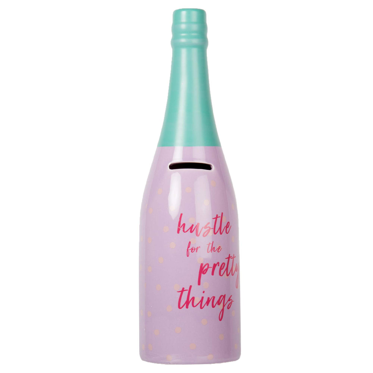 Truu Design, Cute Novelty Hustle for The Pretty Things Ceramic Champagne Bottle Money Bank, 3.5 x 12 inches, Purple