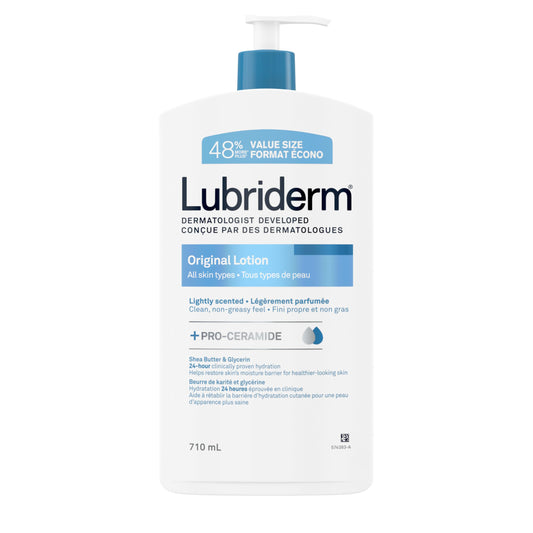 Lubriderm Original Lotion, Shea Butter, Glycerin, Pro-Ceramide, All skin types, Free of parabens, 710mL