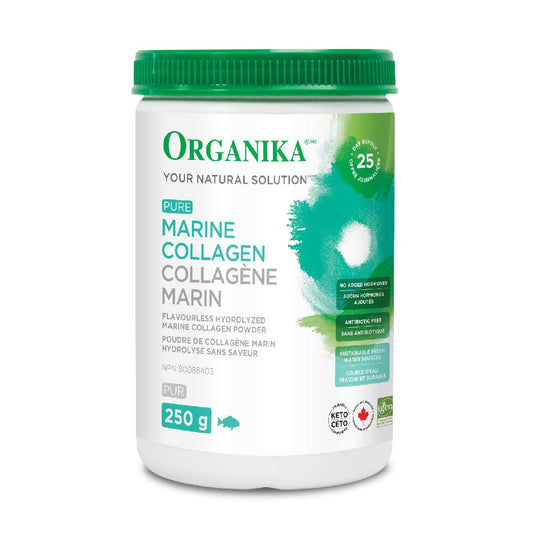 Organika Canadian-Made Marine Collagen Powder - Wild-Caught from North Atlantic - 9g Pure Hydrolyzed Collagen For Healthier Skin, Hair, Nails And Joints - Tasteless, 250g