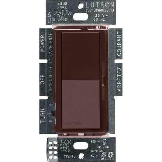 Lutron Diva LED+ Dimmer for Dimmable LED, Halogen and Incandescent Bulbs | Single-Pole or 3-Way | DVCL-153P-BR | Brown