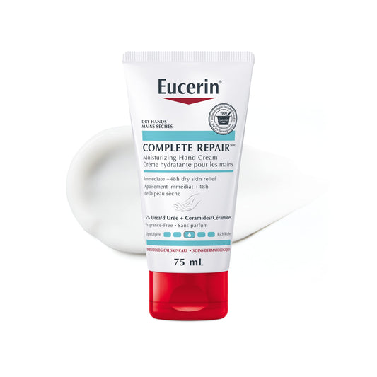 EUCERIN Complete Repair Moisturizing Hand Cream for Dry Hands, 5% Urea Cream Hand Moisturizer + Ceramides, Fragrance-Free, Non-Greasy Dry Skin Cream, Dermatological Skin Care, 75mL