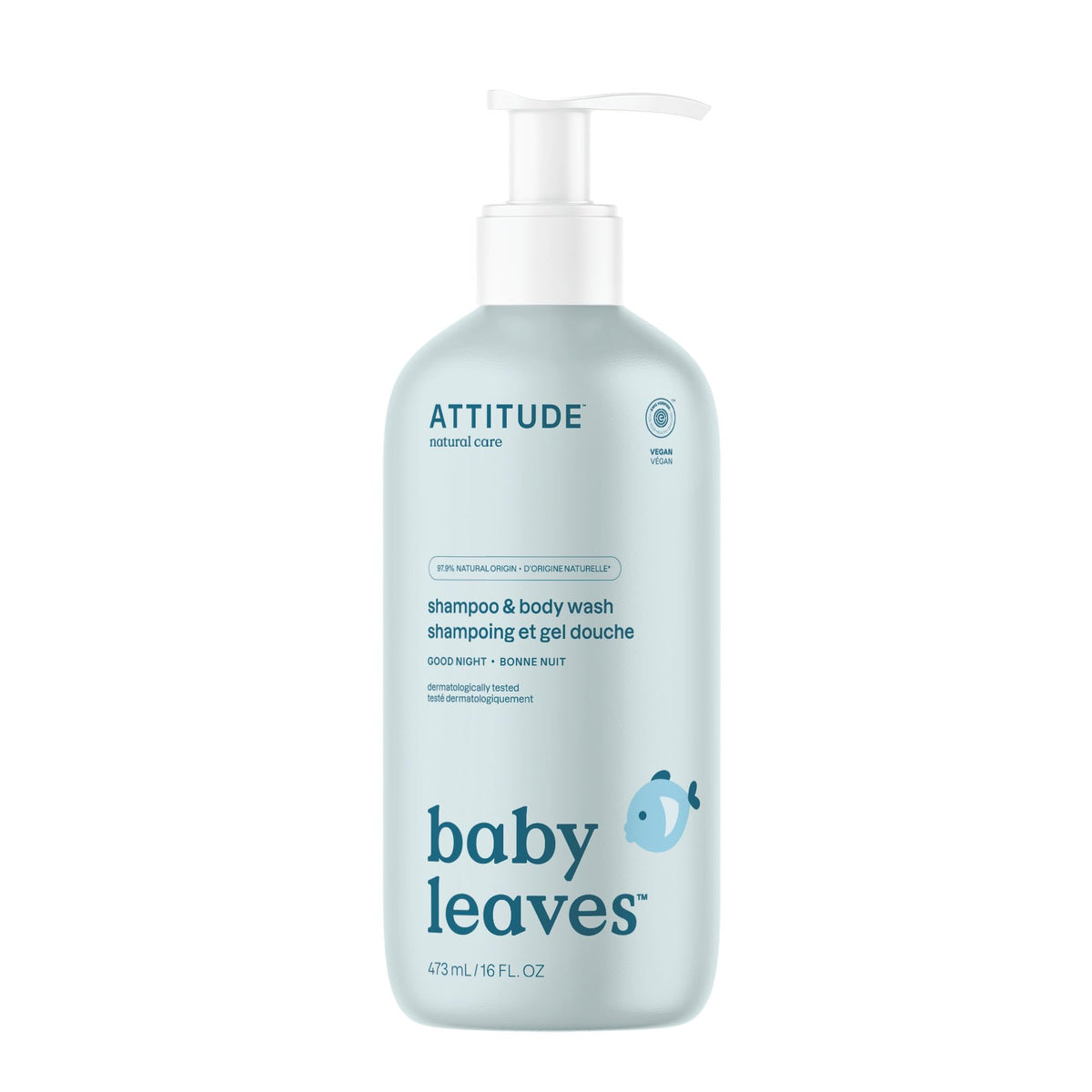 ATTITUDE Baby 2-in-1 Shampoo and Body Wash, Made in Canada, EWG Verified, Dermatologically Tested, Vegan, Good Night, 473 mL