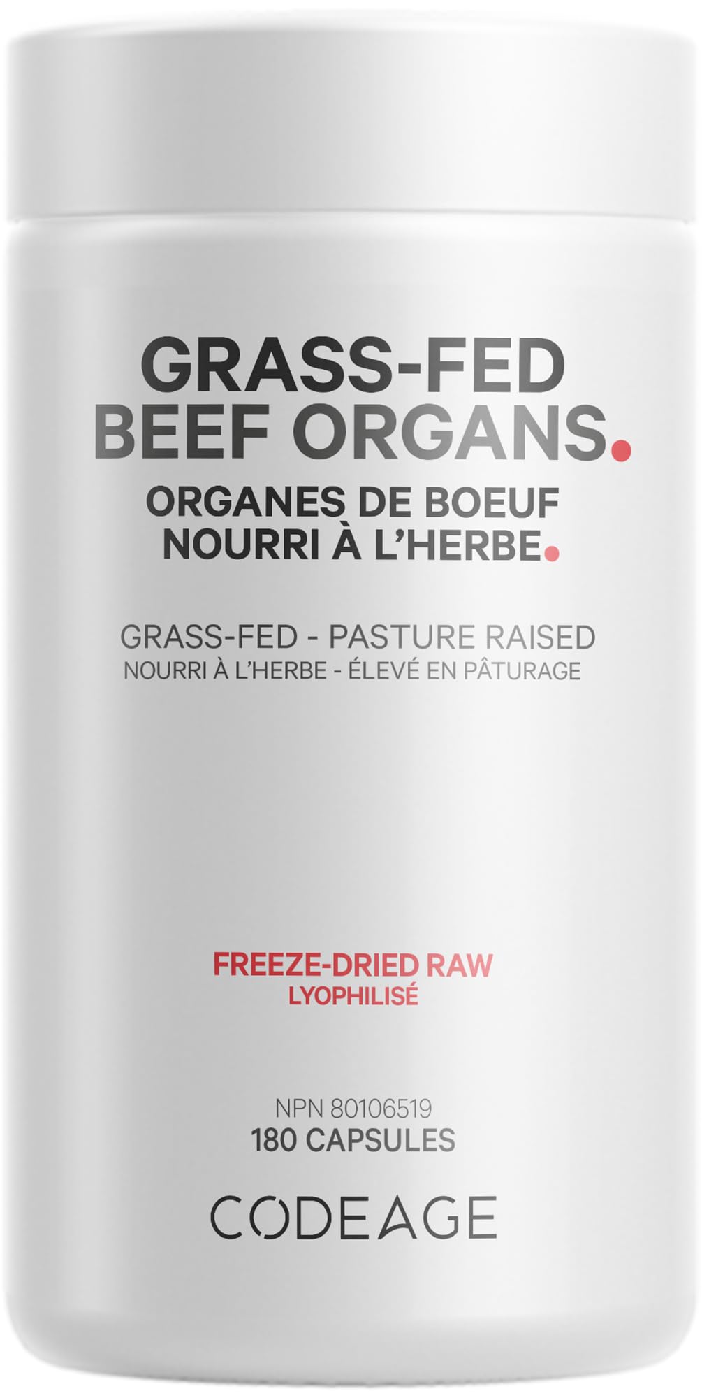 Codeage Grass Fed Beef Organs Supplement – Glandular Supplements - Freeze Dried, Non-Defatted, Desiccated Liver, Heart, Kidney, Pancreas & Spleen Bovine Pills – Beef Vitamins - Non-GMO -180 Capsules