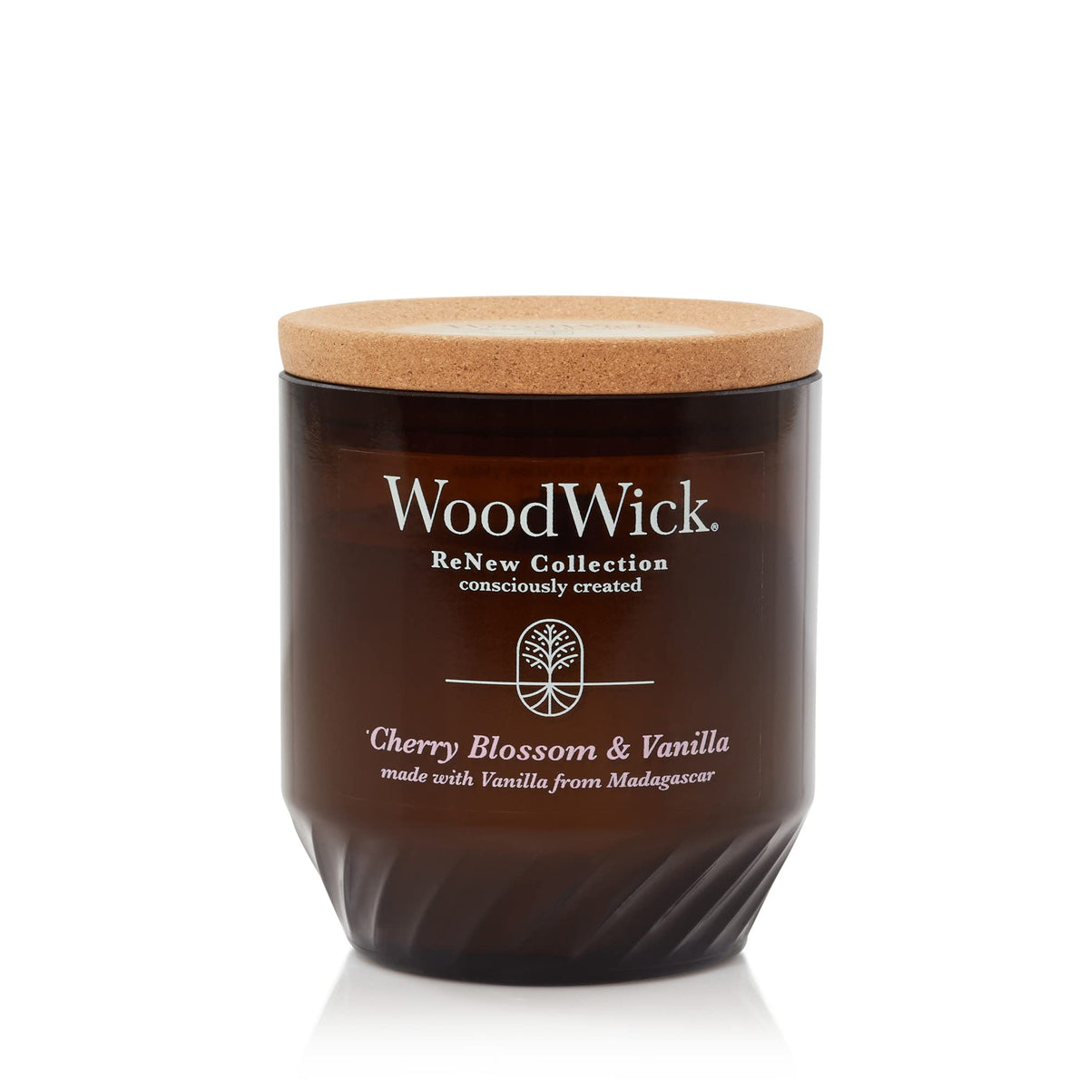WoodWick Renew Medium Candle Cherry Blossom & Vanilla Scented Candles 6oz Plant Based Soy Wax Blend Made with Upcycled Materials and Essential Oils Up to 55 Hours of Burn Time