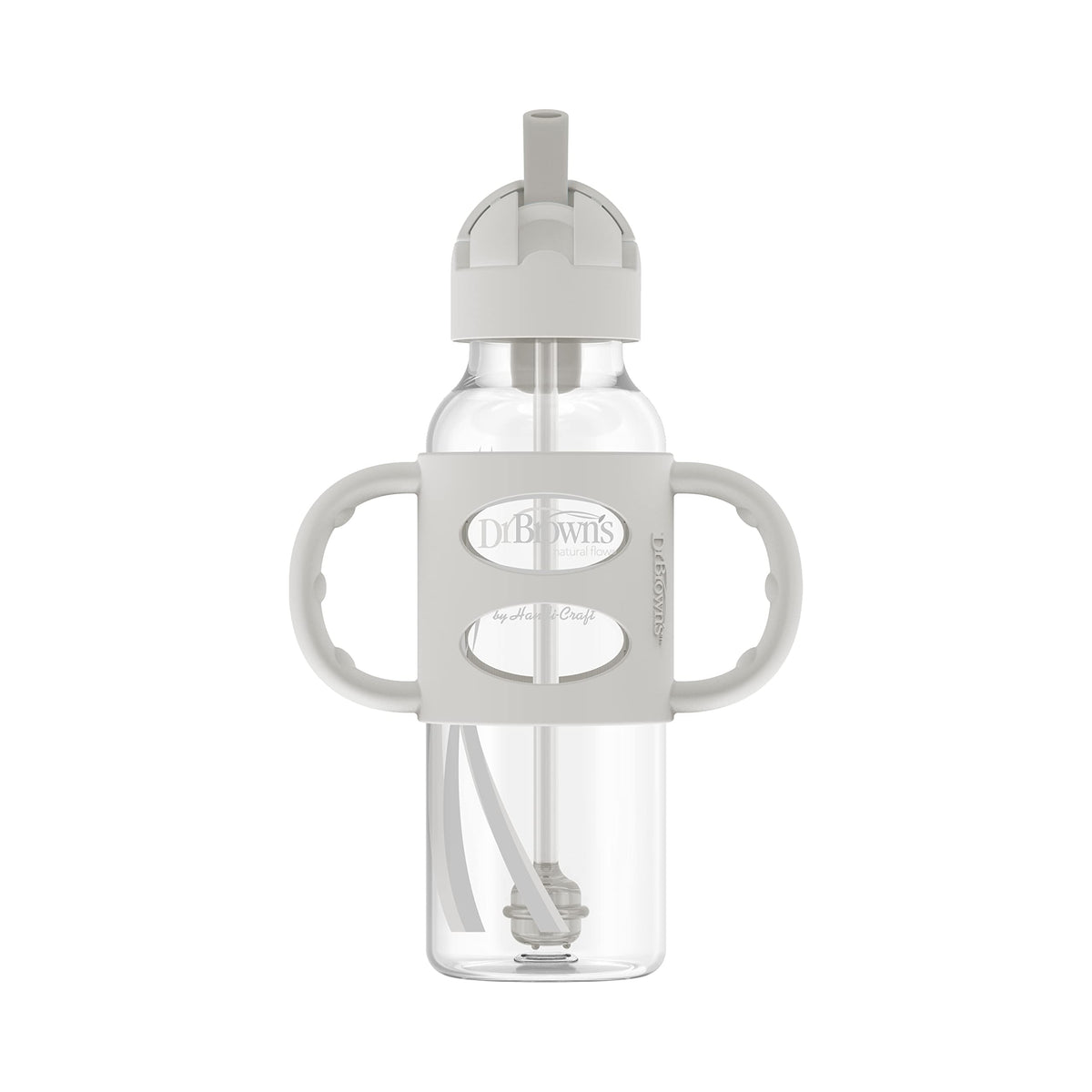 Dr. Brown's Milestones Sippy Straw Bottle with Silicone Handles, Gray, 8 oz