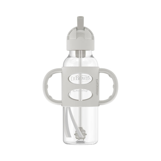 Dr. Brown's Milestones Sippy Straw Bottle with Silicone Handles, Gray, 8 oz