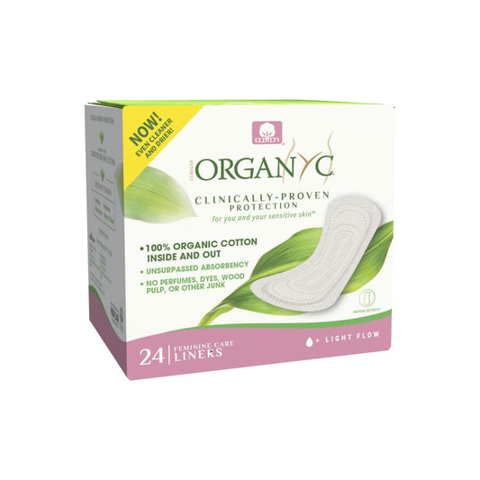 Organyc 100% Certified Organic Cotton Panty Liner For Women Sensitive Skin, Light Flow(Folded), 24 Count