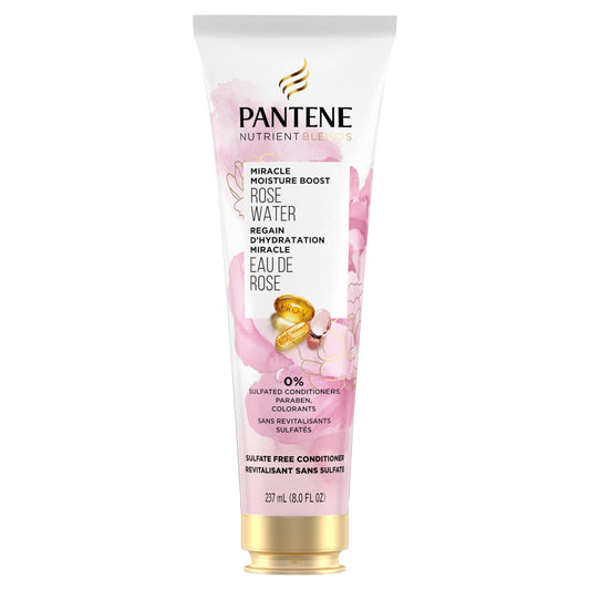 Pantene Nutrient Blends Miracle Moisture Boost Rose Water Conditioner for Dry Hair, Sulfate-Free, Paraben-Free, Safe for Color-Treated Hair, 237 mL