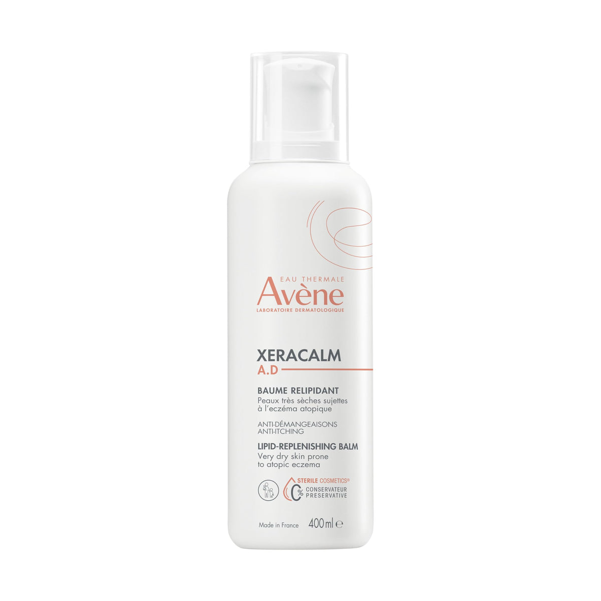 Eau Thermale Avene XeraCalm A.D Lipid-Replenishing Balm, For Atopic and Eczema-prone skin, Sterile Cosmetic, No Preservatives, Fragrance-Free, Paraben and Alcohol-free Body Moisturizer, 400 ml