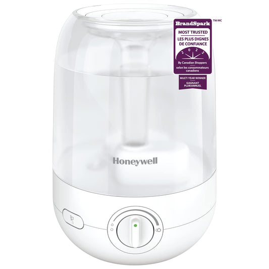 Honeywell HUL545WC Ultra Comfort™ Ultrasonic Cool Mist Humidifier, White, with Essential Oil Tray, Auto Shut-off, Ultra Quiet Operation, Dual Direction Mist Outlet, Cool Visible Mist Medium