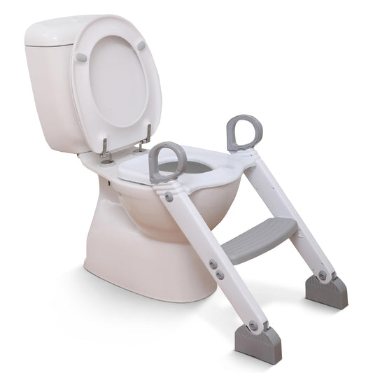 Dreambaby Step-Up Potty Training Toilet Topper - 2-Level Adjustable Potty Training Toilet Seat - Slip-Resistant Floor & Seat Pads - Grey & White