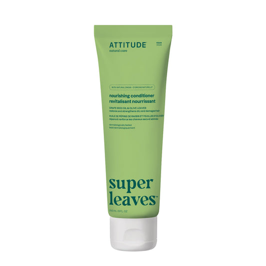 ATTITUDE Nourishing Hair Conditioner, Made in Canada, For Dry and Damaged Hair, Naturally Derived Ingredients, Vegan Detangler, Dermatologically Tested, Grapeseed Oil and Olive Leaves, 240 mL