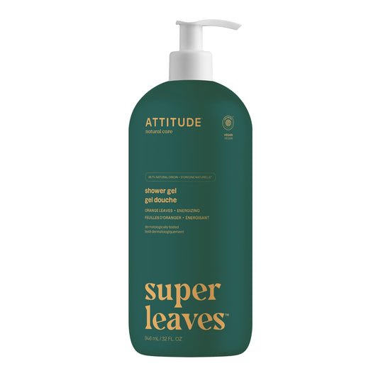 ATTITUDE Body Wash, Made in Canada, EWG Verified Shower Gel, Dermatologically Tested, Plant and Mineral-Based, Vegan Personal Care Products, Orange Leaves, 946 mL