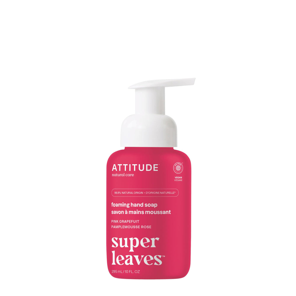 ATTITUDE Foaming Hand Soap, Made in Canada, EWG Verified, Plant and Mineral-Based Ingredients, Vegan and Cruelty-free Beauty and Personal Care Products, Pink Grapefruit, 295 mL