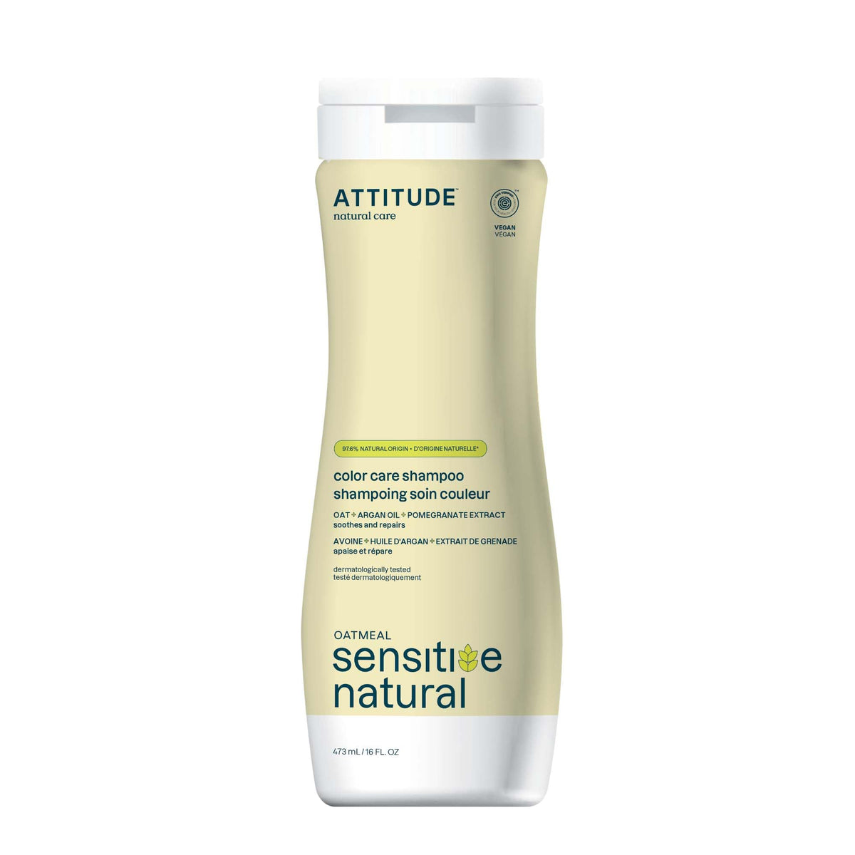 ATTITUDE Color Care Hair Shampoo for Sensitive Dry Scalp, Made in Canada, EWG Verified, Soothing Oat, Protects Color, Naturally Derived Ingredients, Vegan and Plant-Based, 473 mL