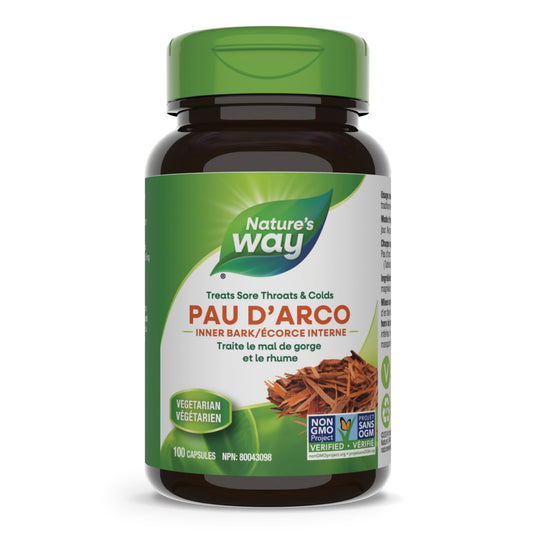 Nature's Way Pau d'Arco Inner Bark – Herbal Supplement Used to Help Treat Sore Throat and Colds – Non-GMO – 100 Vegetarian Capsules
