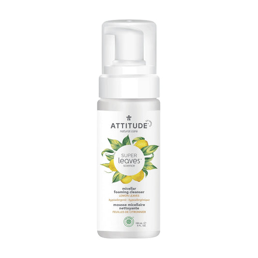 ATTITUDE Micellar Foaming Facial Cleanser, Made in Canada, EWG Verified, Dermatologically Tested, Plant and Mineral-Based, Vegan, Lemon Leaves, 150 mL