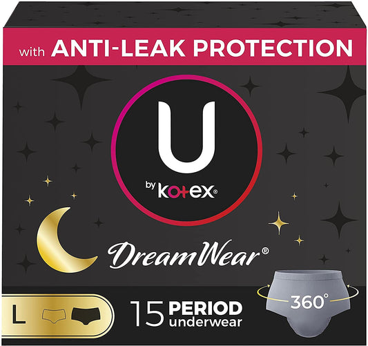 U by Kotex Dreamwear Overnight Period Underwear for Women, Disposable, Large, 15 Count (3X5)