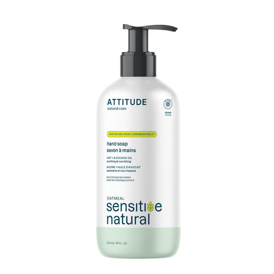 ATTITUDE Hand Soap for Sensitive Skin with Oat and Avocado Oil, Made in Canada, EWG Verified, Dermatologically Tested, Vegan, 473 mL