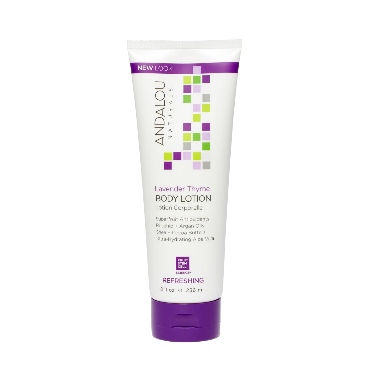 Andalou Naturals Lavender Thyme Body Lotion - Refreshing All Over Body Lotion with Rosehip, Argan Oils, Shea, Cocoa Butter, and Ultra-Hydrating Aloe Vera, 236 mL.