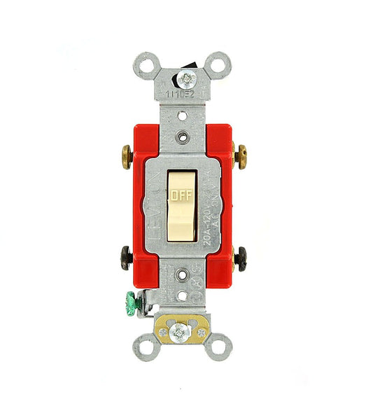 Leviton Quiet Switch, 20 Amp, 120/277 Volt, Toggle Double-Pole, Extra Heavy Duty, Self Grounding, Back and Side Wired, 1222-02I, Ivory