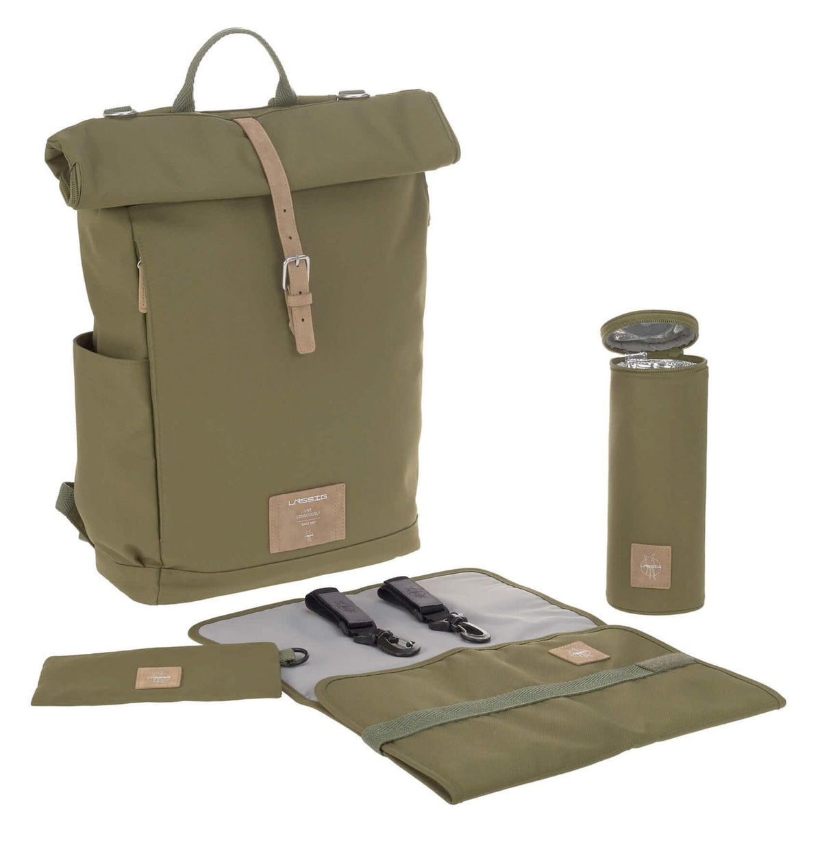 Lässig Green Label Olive Rolltop Backpack Diaper Bag, Large
