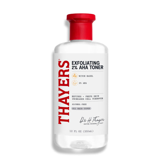 Thayers 2% AHA Face Toner, With Witch Hazel, Glycolic And Lactic Acid, No Alcohol, Glass Skin, Smoothing, Pore Refining, Suitable For All Skin Types, Vegan, Cruelty Free, 355ml