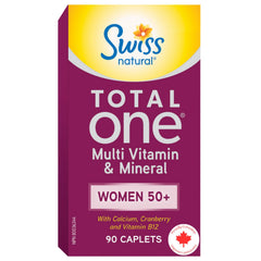 Swiss Natural Total One Multi Vitamin & Mineral | Women 50+ with Calcium, Cranberry & Vitamin B12, Without Iron | Daily Maintenance for Overall Health | No Preservatives or Dairy | 90 Caplets