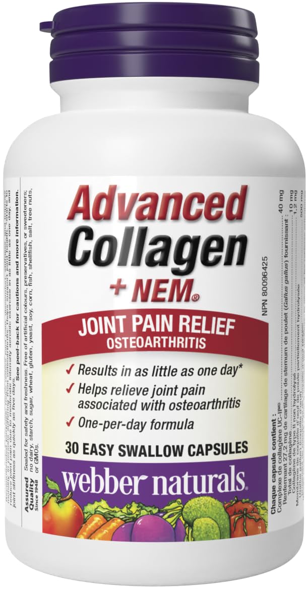 Webber Naturals Advanced Collagen + NEM, Helps Reduce Joint Pain & Stiffness, 30 Capsules, Clinically Researched