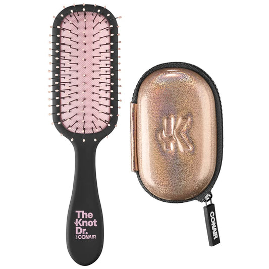 The Knot Dr. Pro Mini Detangling Brush With Flexalite Bristles And Metallic Case For Women, Men All Hair Types-Lengths Wet To Dry (55937WC-4CT)