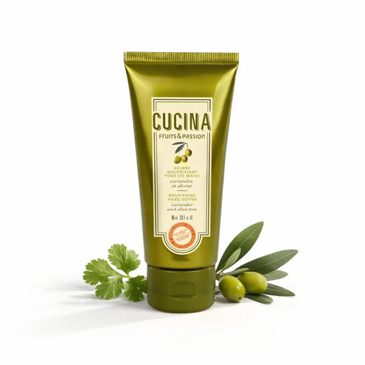 Cucina Nourishing Hand Butter by Fruits & Passion – Coriander & Olive Tree – 60 ml | Olive Oil Enriched Hand Cream, Non-Greasy Moisturizing Care, Made in Canada