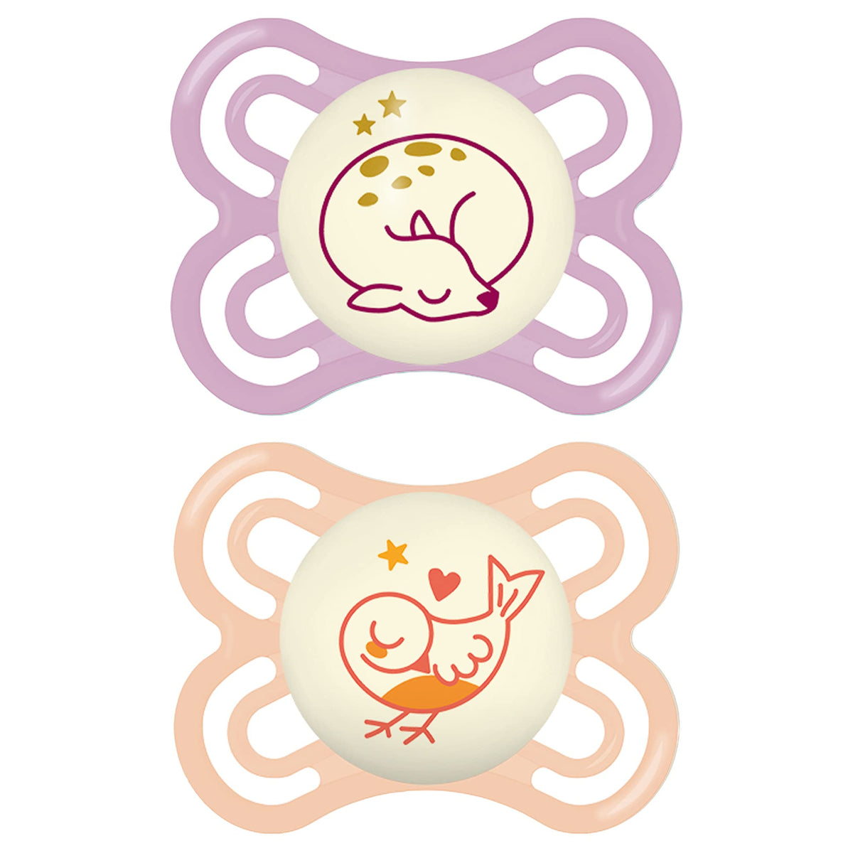MAM Perfect Baby Premium Pacifier 0-6 Months, Extra Thin Nipple, Developed With Orthodontists, Clinically Proven, Glows In The Dark, BPA-Free Silicone, 2 Pack, Made In Europe