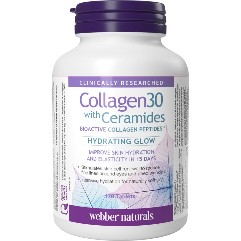 Webber Naturals Collagen30 with Ceramides, Bioactive Collagen Peptides, 120 Tablets, Hydrating Glow, Helps Improve Skin Hydration, Elasticity & Smoothness