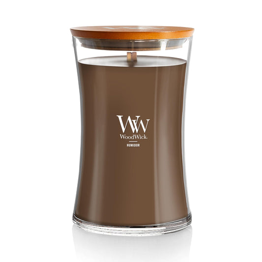 WoodWick Large Hourglass Scented Candle Humidor - Premium Soy-Paraffin Blend Wax Pluswick Innovation Wood Wick Long Lasting Fragrance and Iconic Design