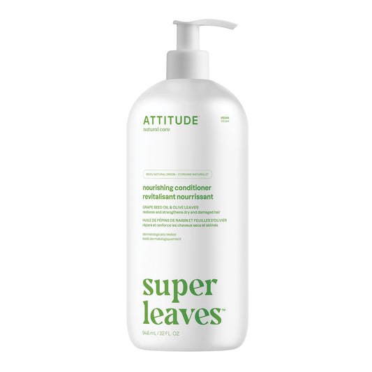 ATTITUDE Nourishing Hair Conditioner, Made in Canada, For Dry and Damaged Hair, Naturally Derived Ingredients, Vegan Detangler, Dermatologically Tested, Grapeseed Oil and Olive Leaves, 946 mL