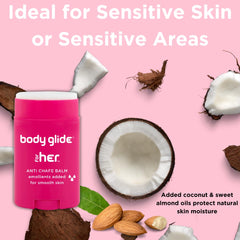 Body Glide For Her Moisturizing Anti Chafe Balm Stick (for Canadian Sale Only), 42g, Magenta