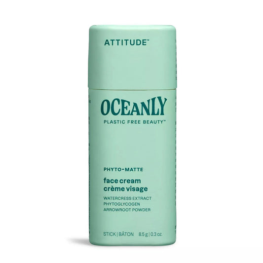ATTITUDE Oceanly Face Cream Stick, Made in Canada, EWG Verified, Plastic-free, Plant & Mineral-Based Ingredients, Vegan & Cruelty-free Beauty Products, PHYTO MATTE, Unscented, 8.5 grams