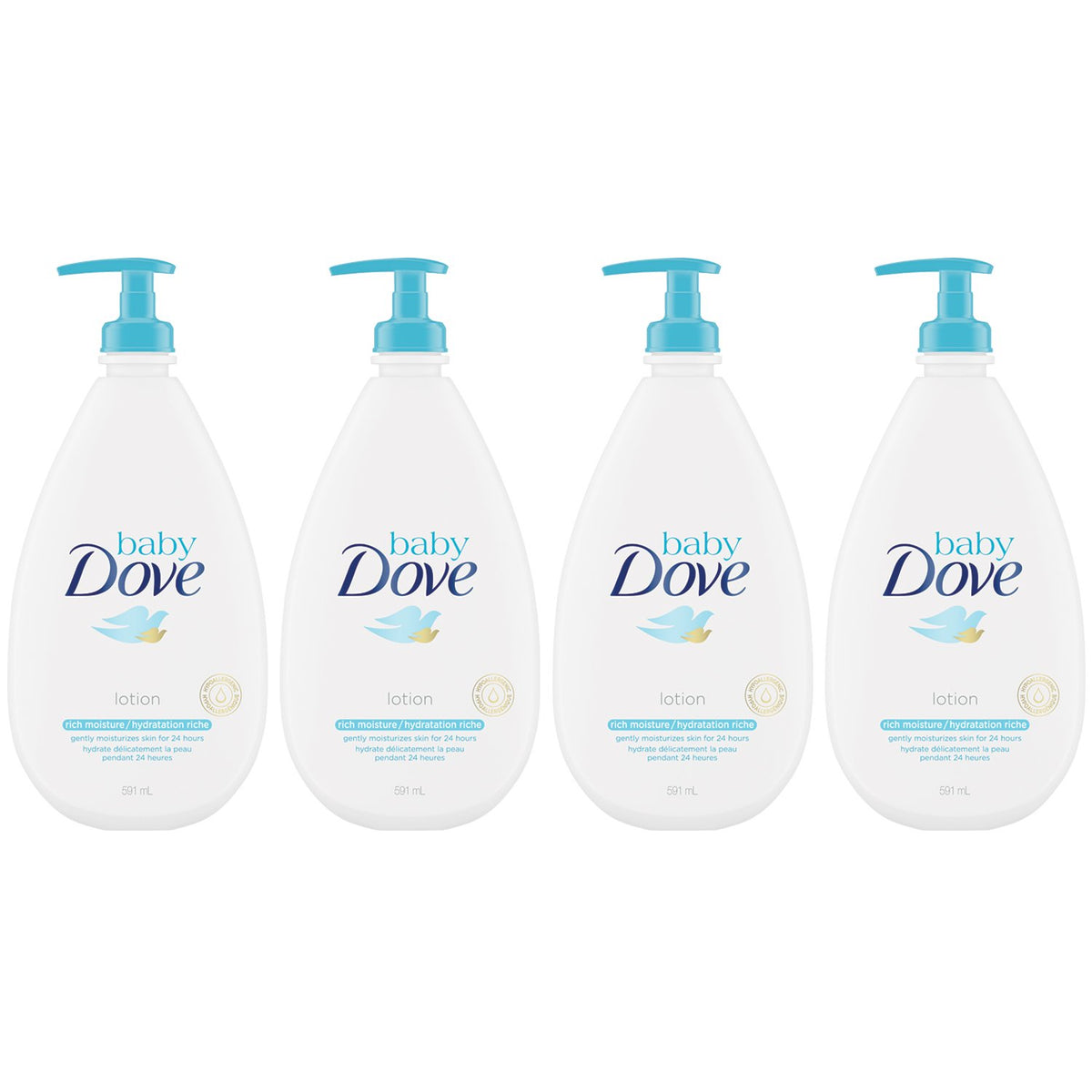 Baby Dove Sensitive Skin Care Hypoallergenic Lotion with Skin-natural Nutrients Rich Moisture Baby Lotion Free of Parabens, Phthalates, Dyes and Sulfates 591 ml (Pack of 4)