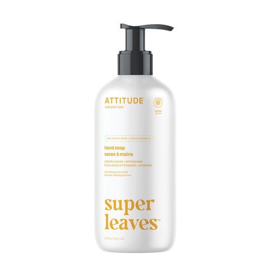 ATTITUDE Liquid Hand Soap, Made in Canada, EWG Verified, Plant and Mineral-Based, Vegan Personal Care Products, Lemon Leaves, 473 mL