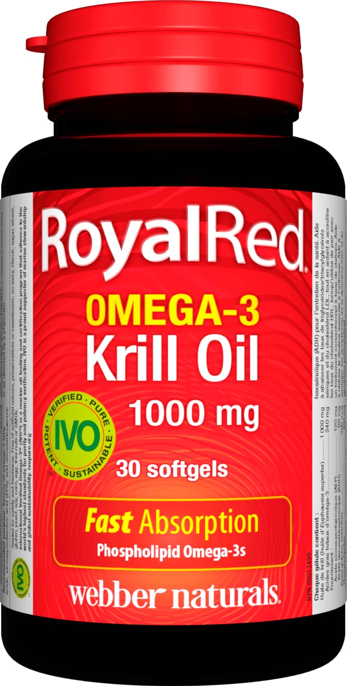 Webber Naturals RoyalRed Krill Oil 1000 mg, 30 Softgels, Supports Cardiovascular Health and Brain Function, Antioxidant Support