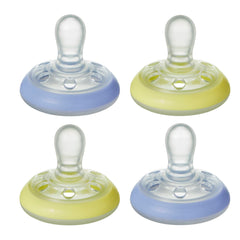 Tommee Tippee Closer to Nature Night Time Soother Pacifier - BPA-free, Breast-Like Shape - Blue & Yellow - 0-6 Months, 4 Count