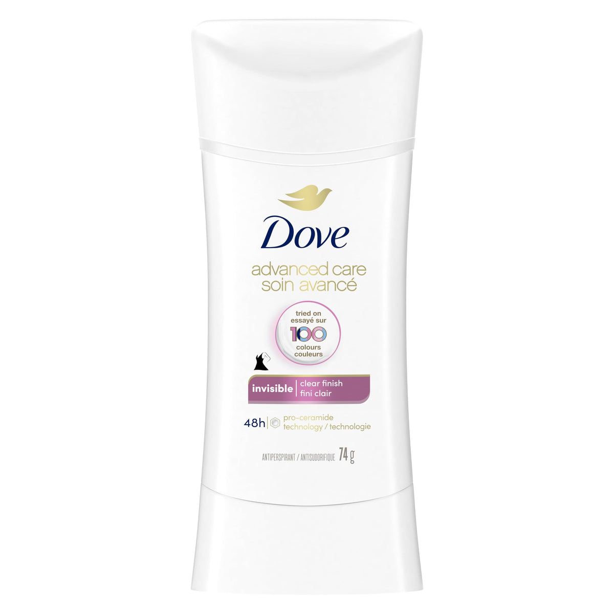 Dove Advanced Care Invisible Clear Finish Scent Antiperspirant Deodorant for Women with Pro-Ceramide Technology for Soft, Resilient Skin, 74g