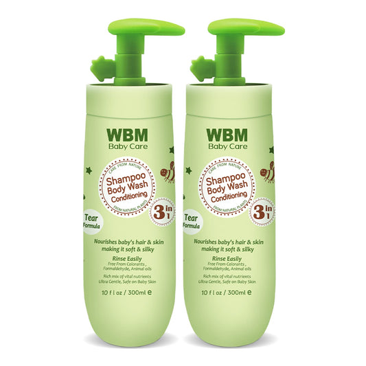 WBM Care 3-in-1 Baby Shampoo, Body Wash & Conditioner 10 oz (Pack of 2) | Gentle, Nourishing Formula for Baby Hair & Skin | Tear-Free, Hypoallergenic