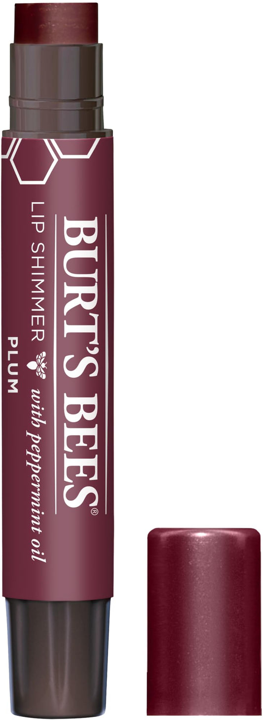 Burt's Bees Lip Shimmer, 100% Natural Origin Lip Gloss, Tinted Lip Colour, Get Soft and Hydrated Lips- Pack of 1 - Plum